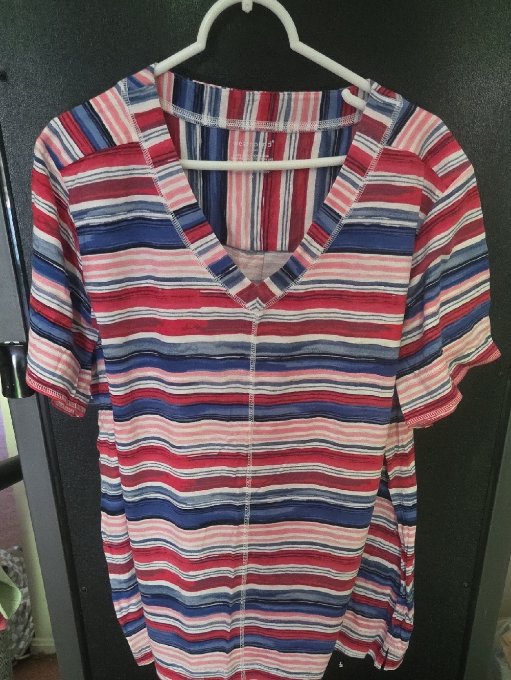 Westbound Striped V-Neck Tee in Red, Blue & White